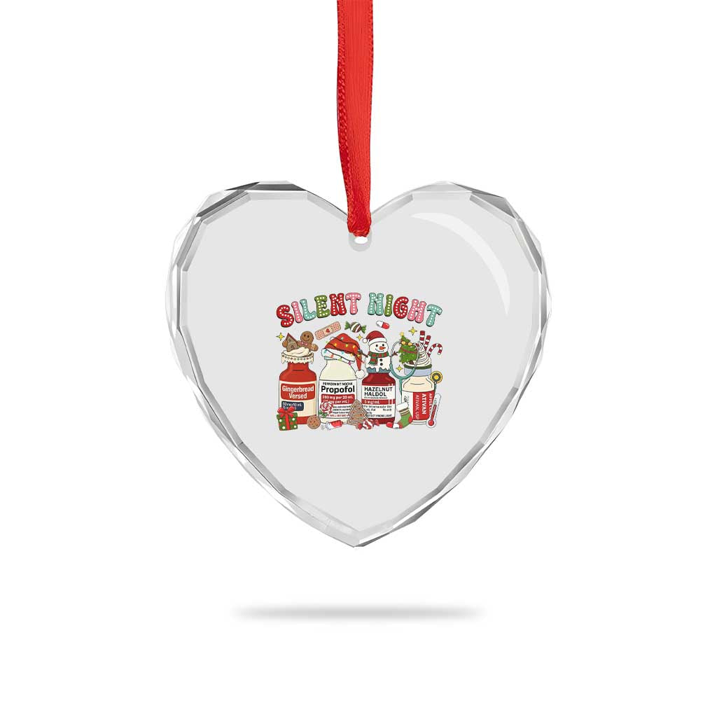Funny Silent Night Nurse Christmas Heart Crystal Glass Ornament Festive Meds and Holiday Medical Humor - Wonder Print Shop