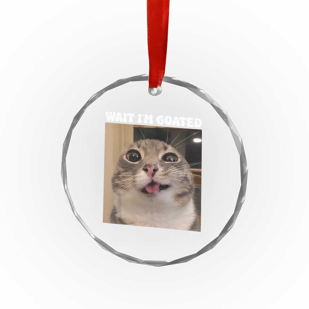 Funny Silly Cat Meme Crystal Glass Ornament Wait Im Goated