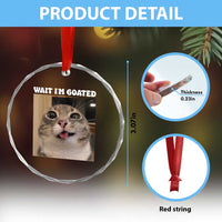 Funny Silly Cat Meme Crystal Glass Ornament Wait Im Goated