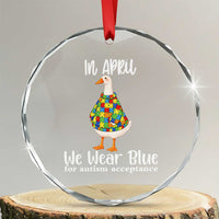 Funny Silly Goose Neurodivergent Support Crystal Glass Ornament In April We Wear Blue For Autism Acceptance