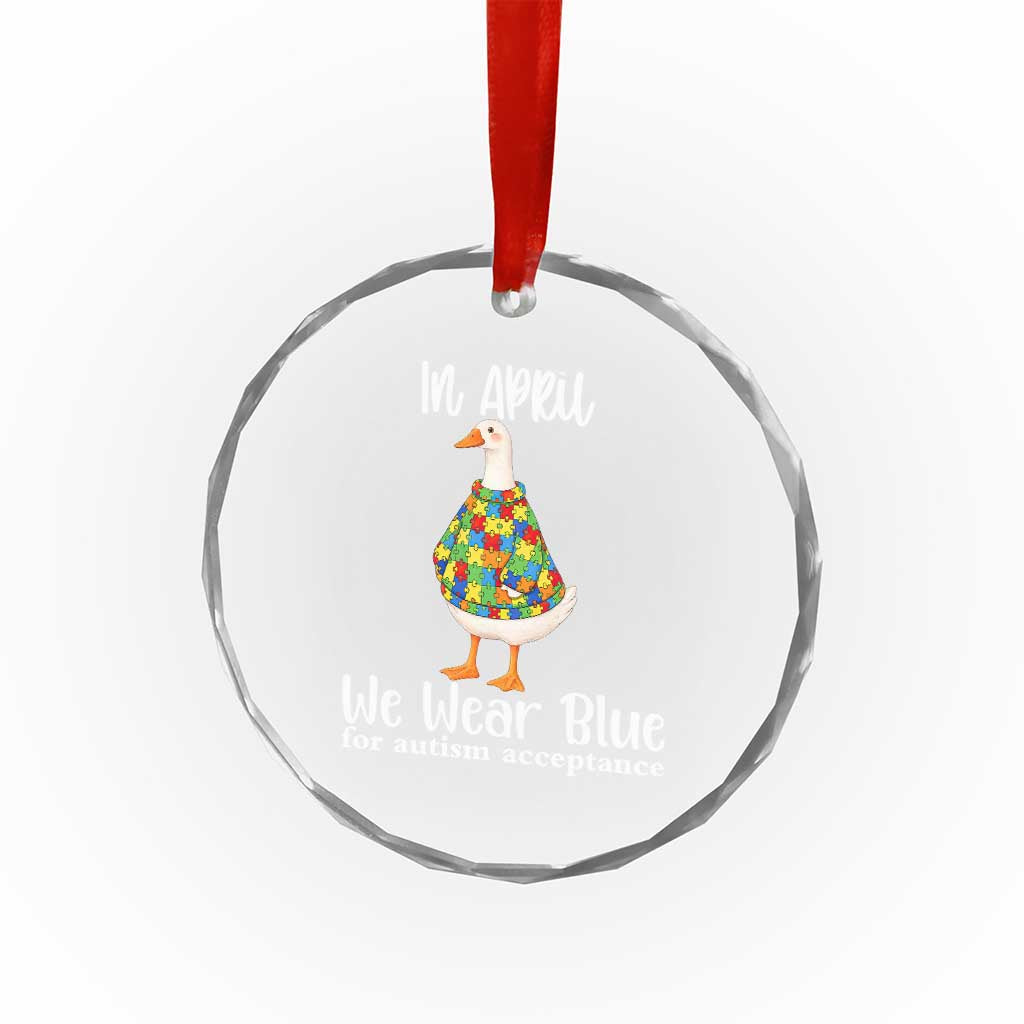 Funny Silly Goose Neurodivergent Support Crystal Glass Ornament In April We Wear Blue For Autism Acceptance