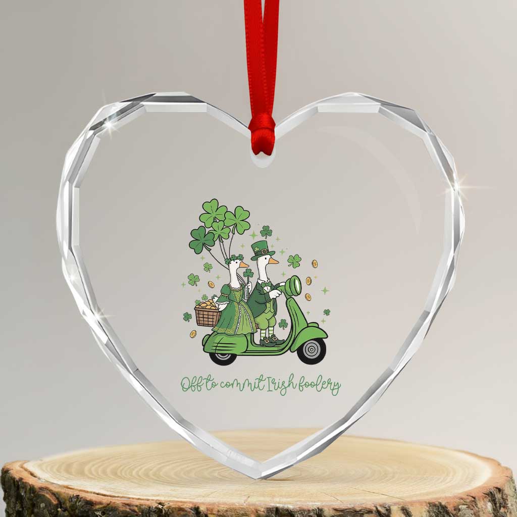 Funny Silly Irish Goose Heart Crystal Glass Ornament Off To Commit Irish Foolery
