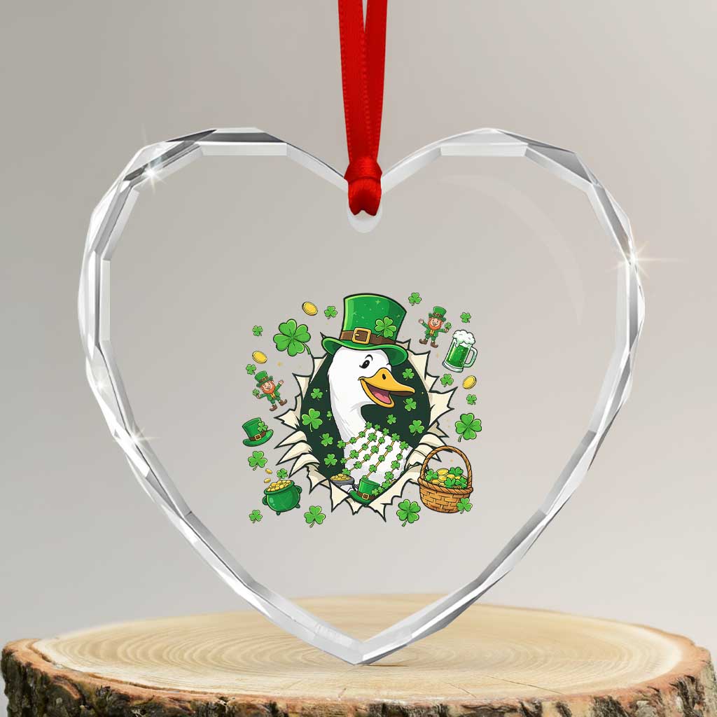 Funny Silly Irish Goose Heart Crystal Glass Ornament St Patricks Day Celebration