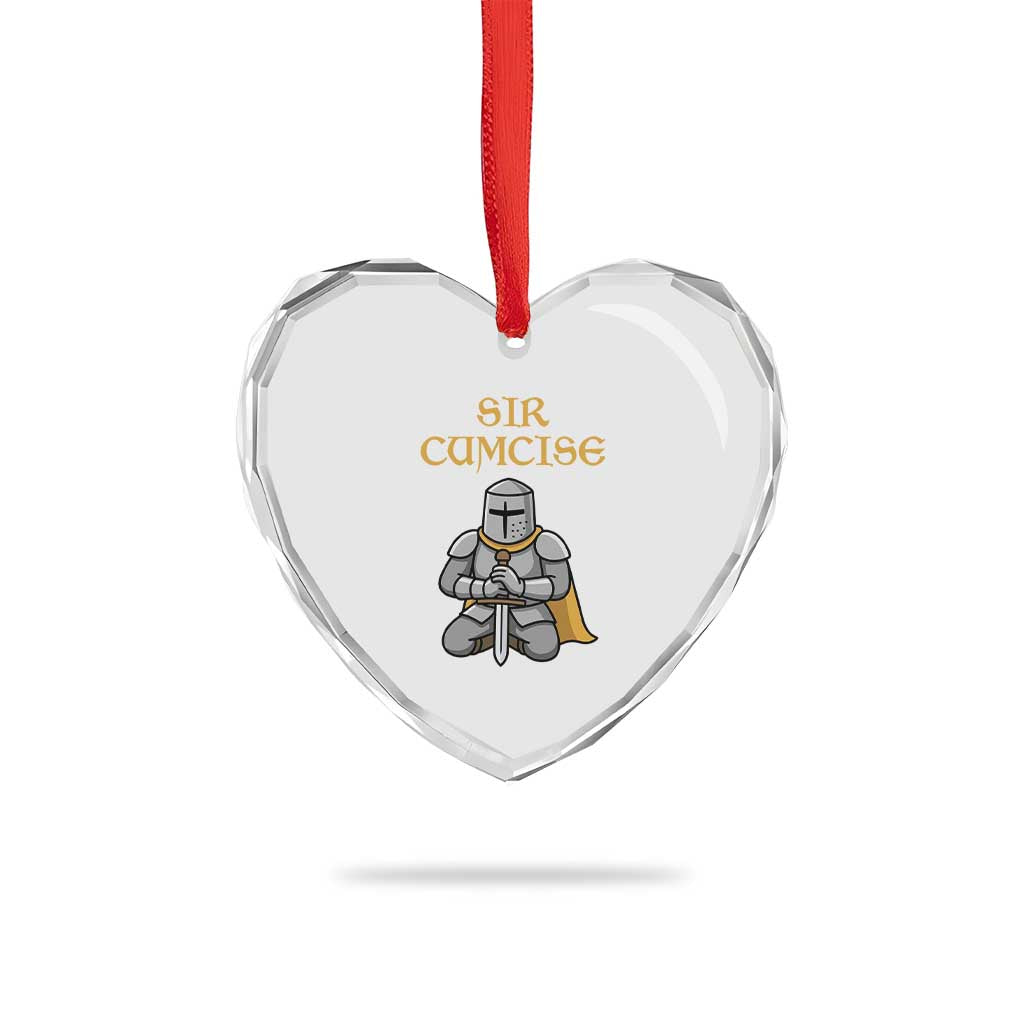 Funny Sir Cumcise Kneeling Knight Graphic Heart Crystal Glass Ornament Sarcastic Wordplay Medieval Dark Adult Humor