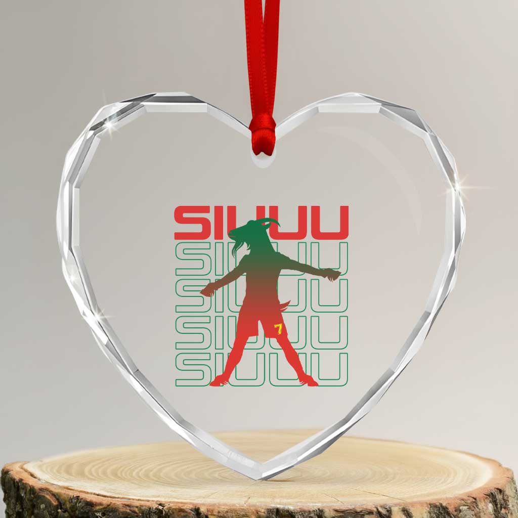 Funny Siuuuu Heart Crystal Glass Ornament Iconic Goal Shout Soccer Lover Gift