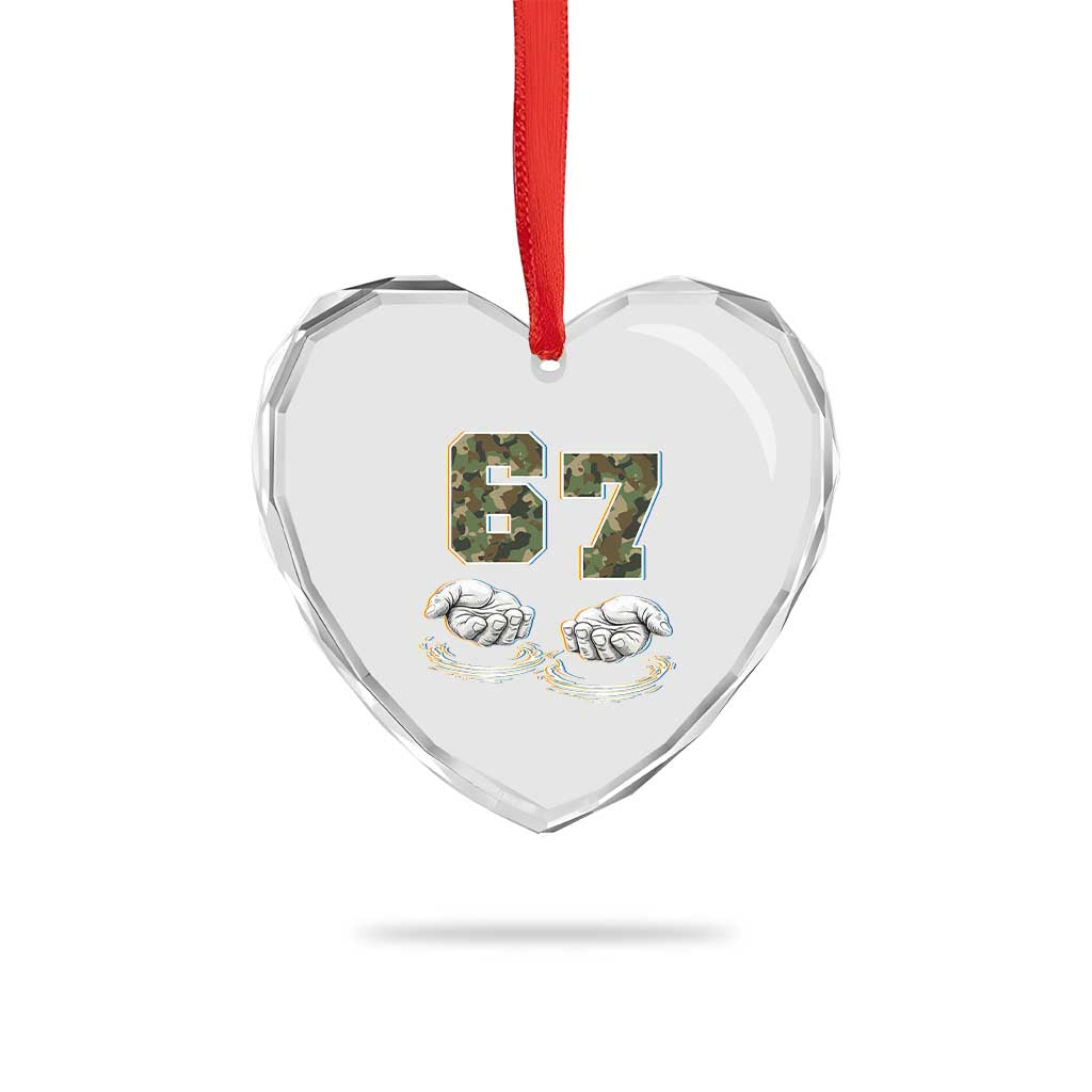 Funny Six Seven 6 7 Meme Heart Crystal Glass Ornament Gen Alpha Slang 6 7 Hands Camo Boy Girl