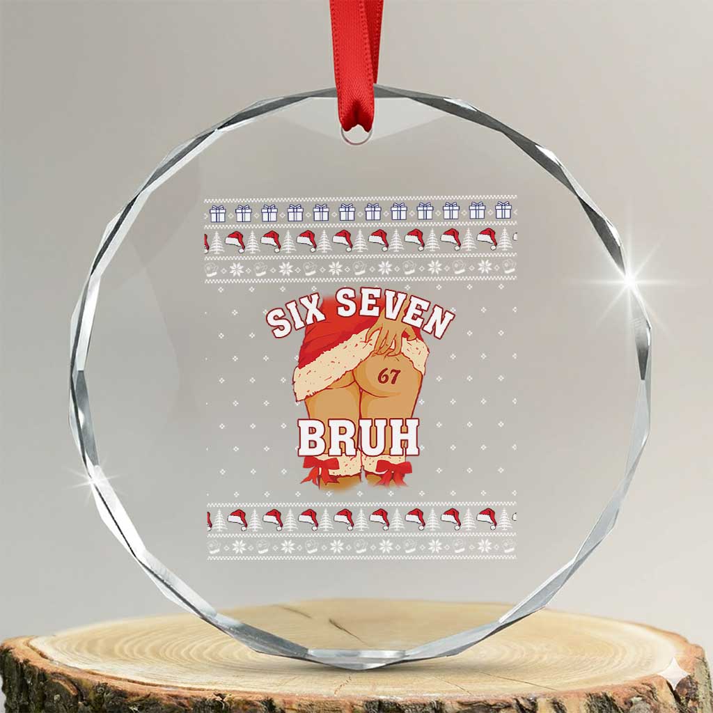 Funny Six Seven 6 7 Meme Ugly Christmas Crystal Glass Ornament Santa 67 Meme Xmas Pajamas - Wonder Print Shop