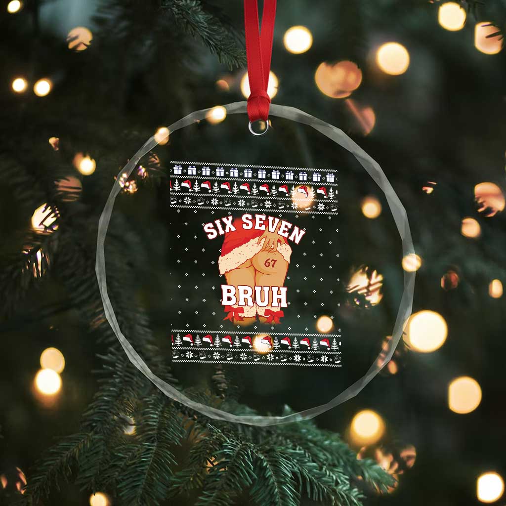 Funny Six Seven 6 7 Meme Ugly Christmas Crystal Glass Ornament Santa 67 Meme Xmas Pajamas - Wonder Print Shop