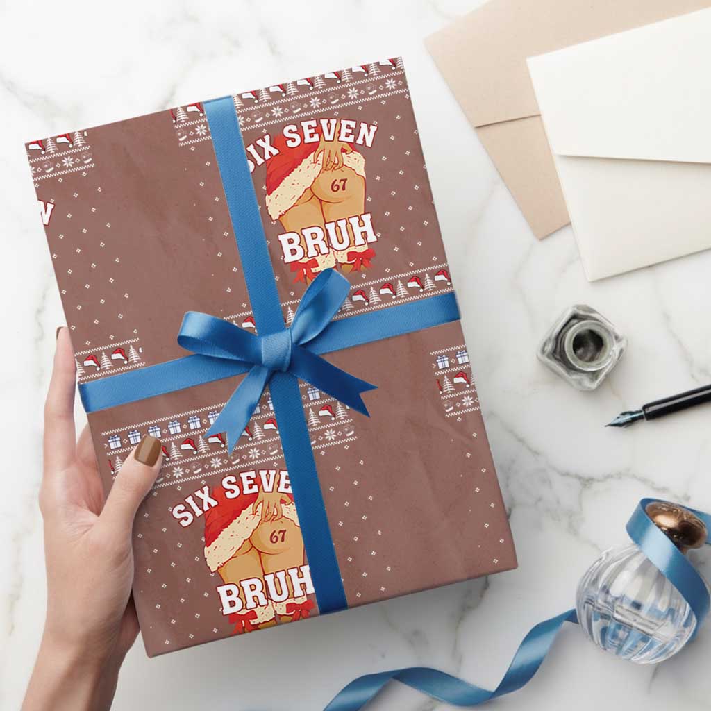 Funny Six Seven 6 7 Meme Ugly Christmas Wrapping Paper Roll Santa 67 Meme Xmas Pajamas - Wonder Print Shop