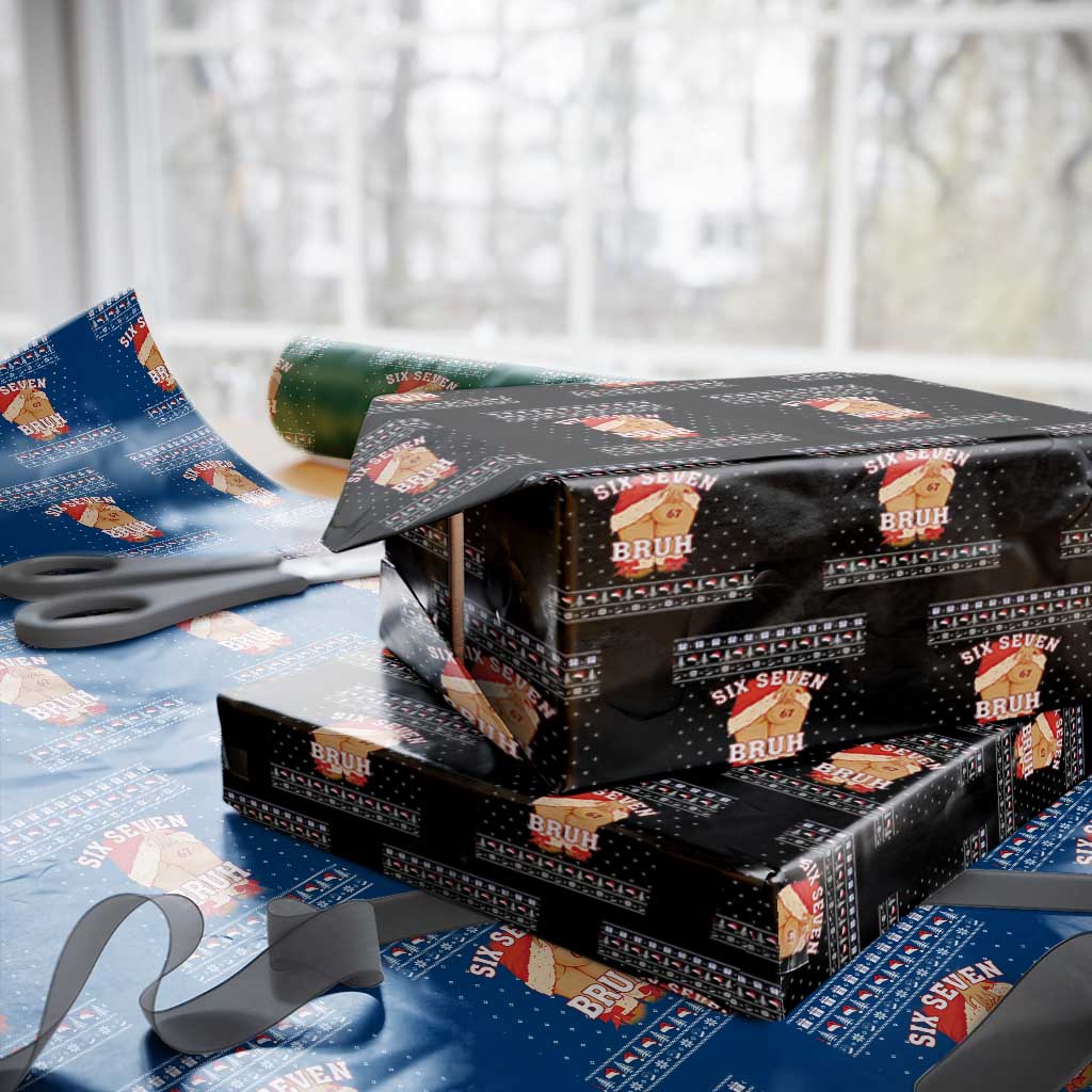 Funny Six Seven 6 7 Meme Ugly Christmas Wrapping Paper Roll Santa 67 Meme Xmas Pajamas - Wonder Print Shop