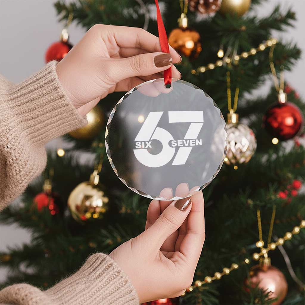 Funny Six Seven 67 Meme Crystal Glass Ornament Bold Graphic - Wonder Print Shop