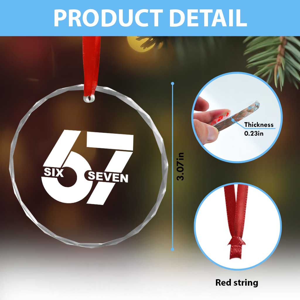 Funny Six Seven 67 Meme Crystal Glass Ornament Bold Graphic - Wonder Print Shop