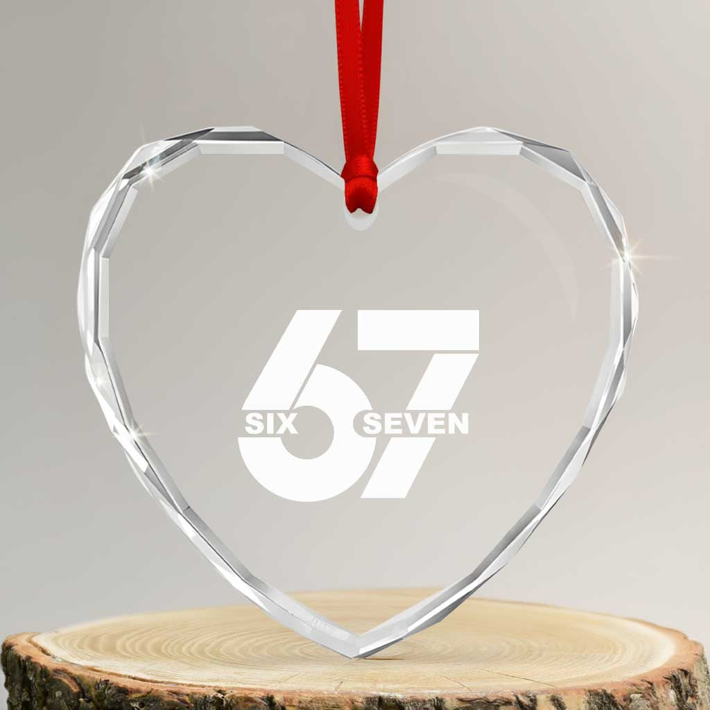 Funny Six Seven 67 Meme Heart Crystal Glass Ornament Bold Graphic - Wonder Print Shop