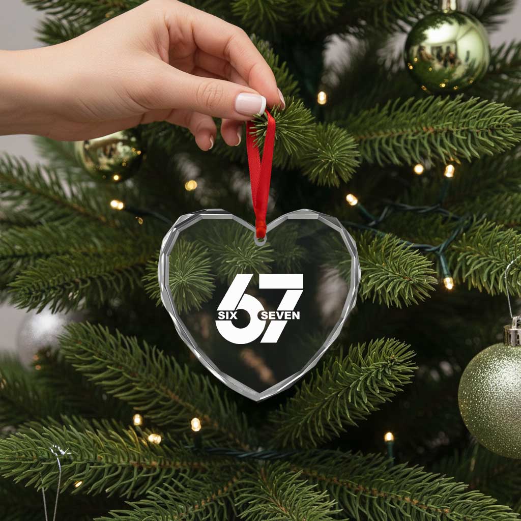 Funny Six Seven 67 Meme Heart Crystal Glass Ornament Bold Graphic - Wonder Print Shop