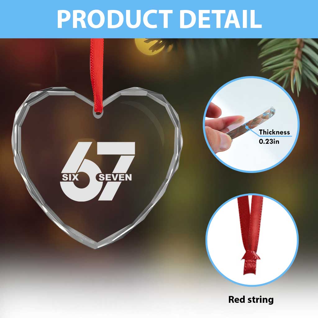 Funny Six Seven 67 Meme Heart Crystal Glass Ornament Bold Graphic - Wonder Print Shop