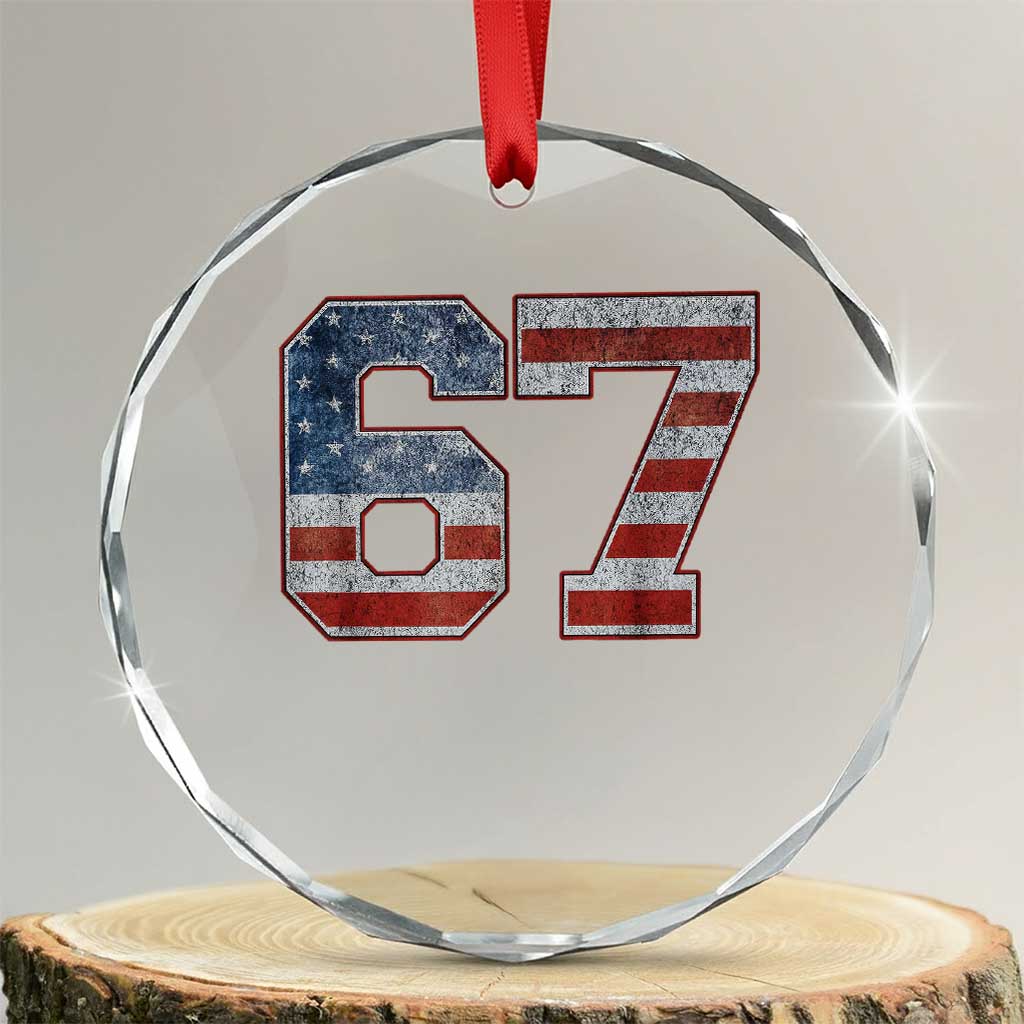 Funny Six Seven 67 Meme Vintage American Flag Crystal Glass Ornament - Wonder Print Shop