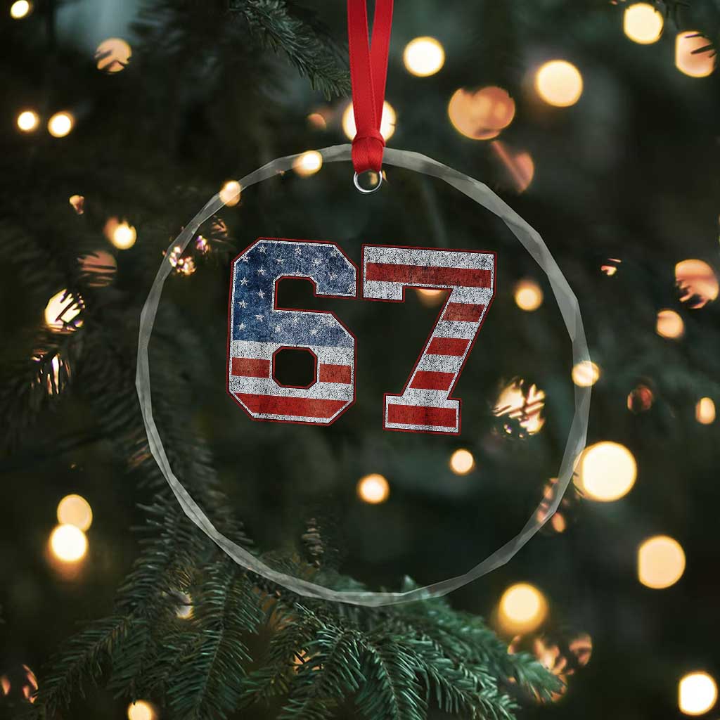 Funny Six Seven 67 Meme Vintage American Flag Crystal Glass Ornament - Wonder Print Shop