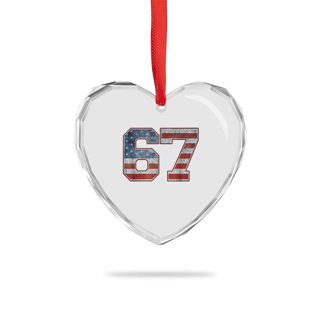 Funny Six Seven 67 Meme Vintage American Flag Heart Crystal Glass Ornament - Wonder Print Shop
