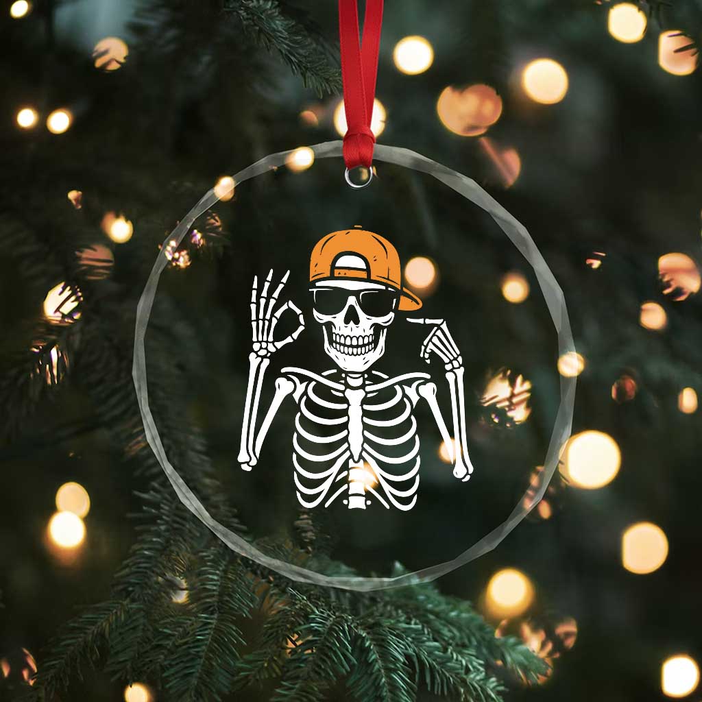 Funny Six Seven 67 Skeleton Gen Alpha Halloween Meme Crystal Glass Ornament TS11