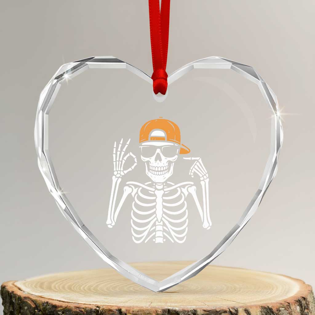 Funny Six Seven 67 Skeleton Gen Alpha Halloween Meme Heart Crystal Glass Ornament - Wonder Print Shop