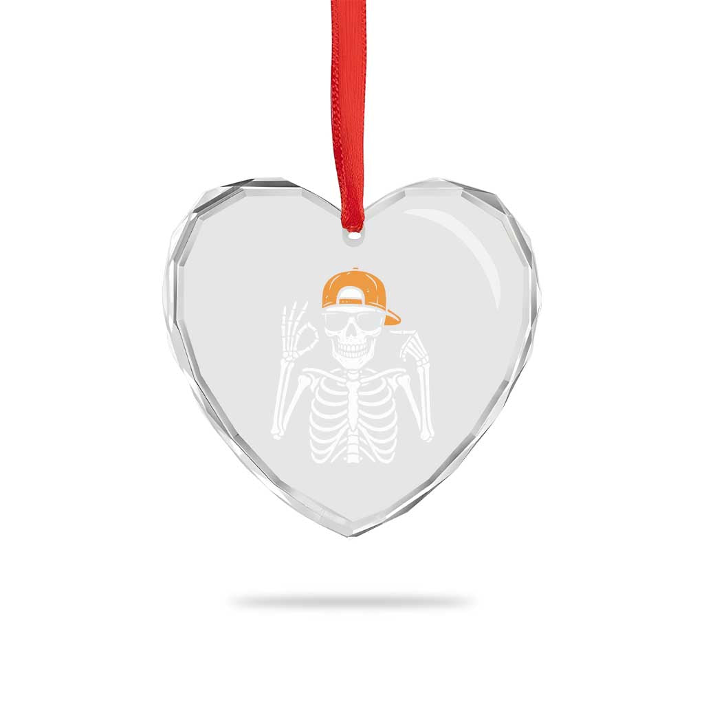 Funny Six Seven 67 Skeleton Gen Alpha Halloween Meme Heart Crystal Glass Ornament - Wonder Print Shop