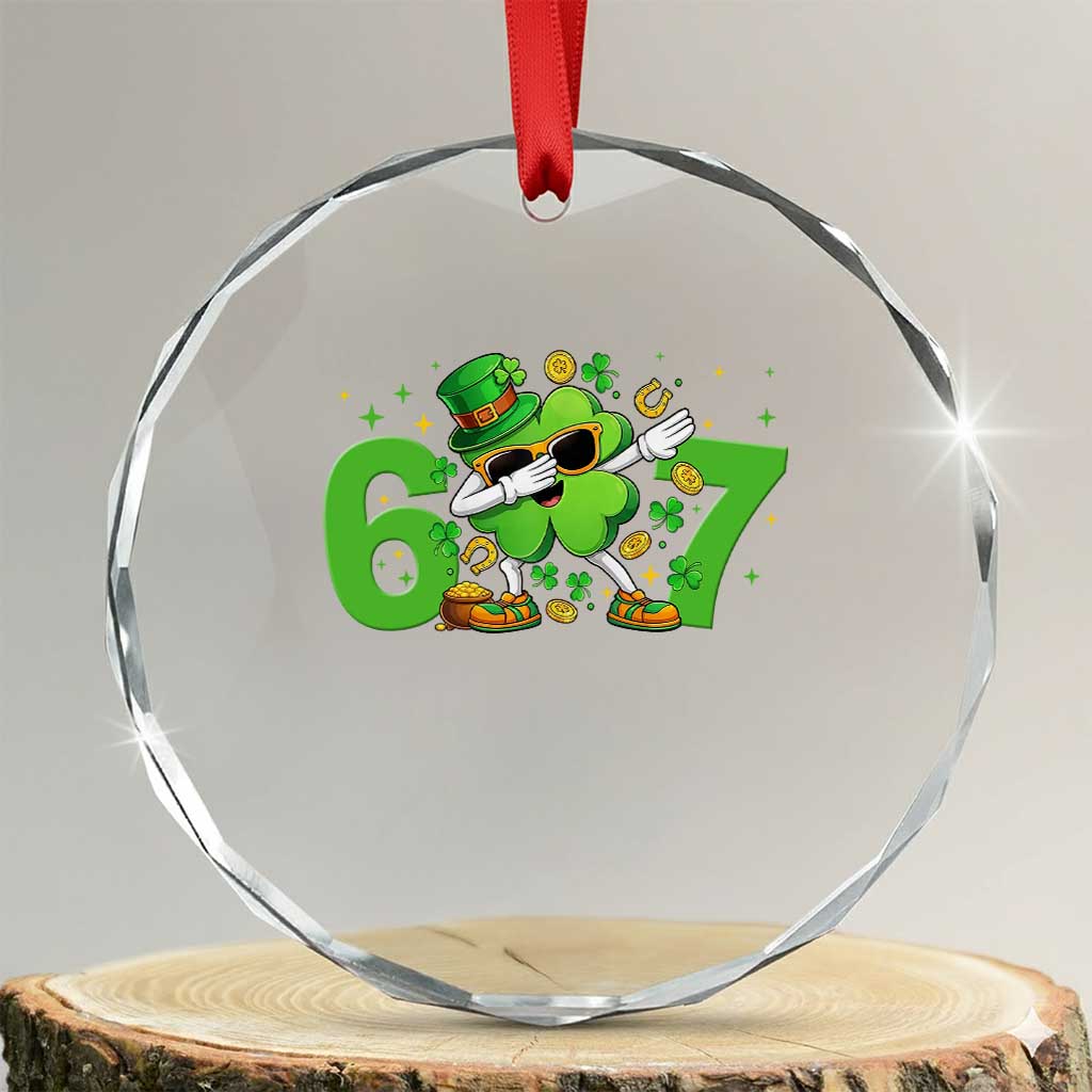 Funny Six Seven 67 St Patricks Day Dabbing Shamrock Crystal Glass Ornament