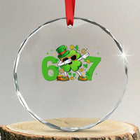 Funny Six Seven 67 St Patricks Day Dabbing Shamrock Crystal Glass Ornament