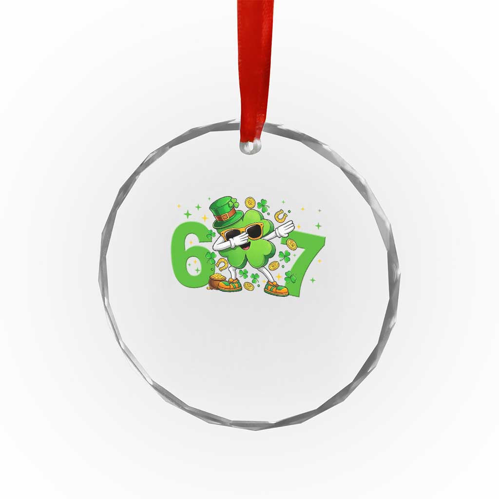 Funny Six Seven 67 St Patricks Day Dabbing Shamrock Crystal Glass Ornament