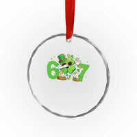 Funny Six Seven 67 St Patricks Day Dabbing Shamrock Crystal Glass Ornament