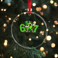 Funny Six Seven 67 St Patricks Day Dabbing Shamrock Crystal Glass Ornament