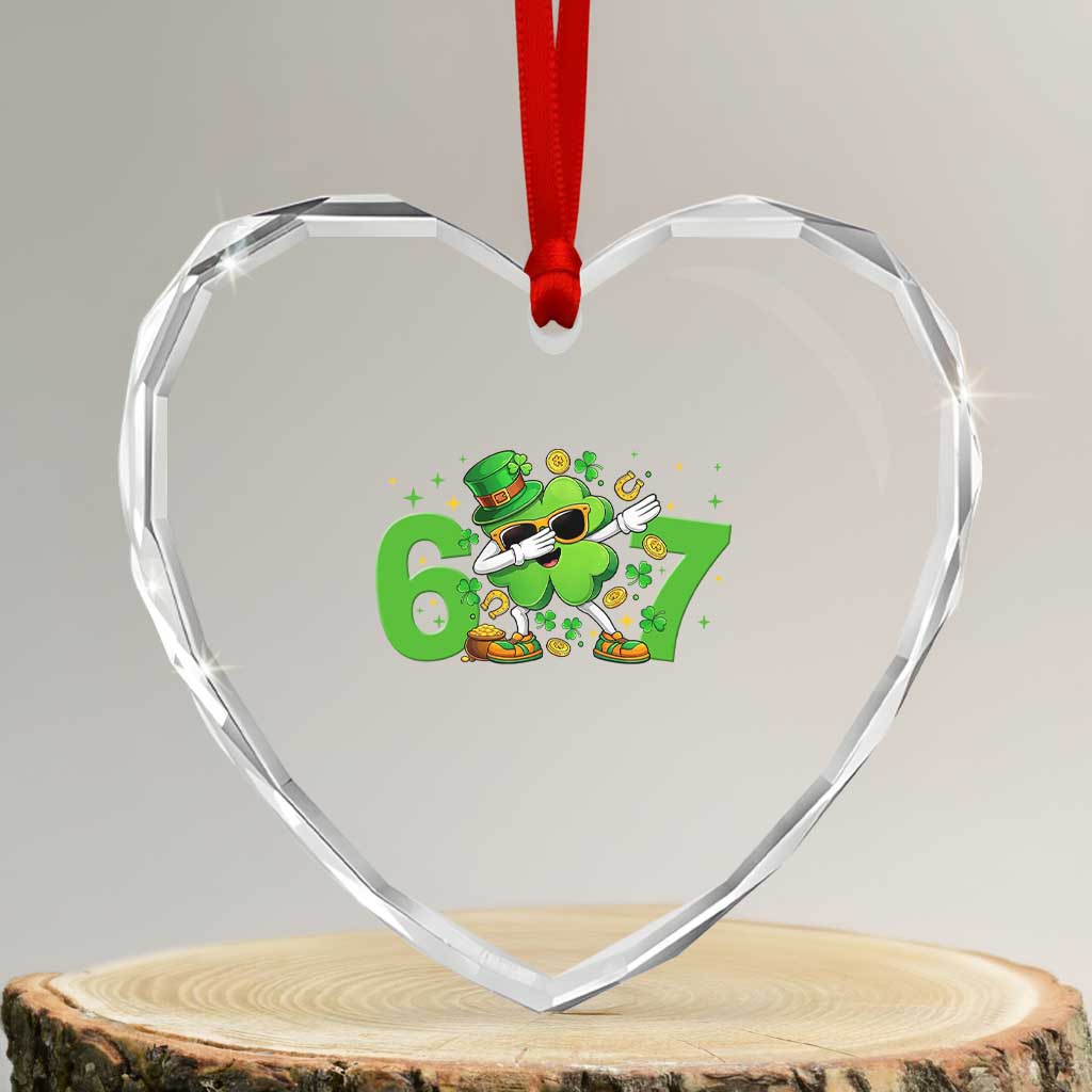 Funny Six Seven 67 St Patricks Day Dabbing Shamrock Heart Crystal Glass Ornament