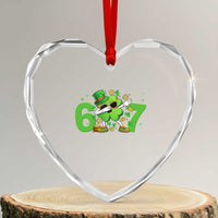 Funny Six Seven 67 St Patricks Day Dabbing Shamrock Heart Crystal Glass Ornament