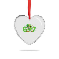 Funny Six Seven 67 St Patricks Day Dabbing Shamrock Heart Crystal Glass Ornament