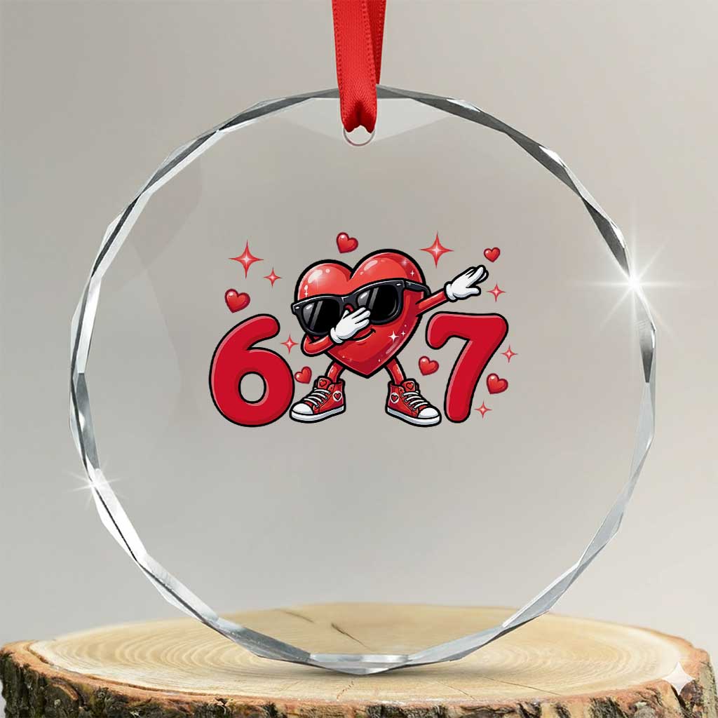 Funny Six Seven 67 Valentines Dabbing Heart Crystal Glass Ornament