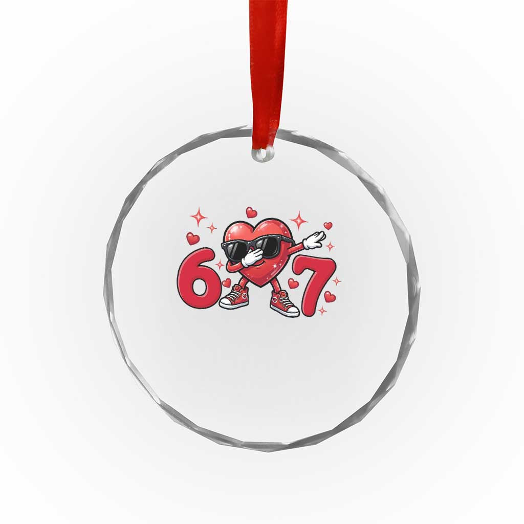 Funny Six Seven 67 Valentines Dabbing Heart Crystal Glass Ornament