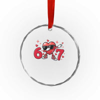 Funny Six Seven 67 Valentines Dabbing Heart Crystal Glass Ornament