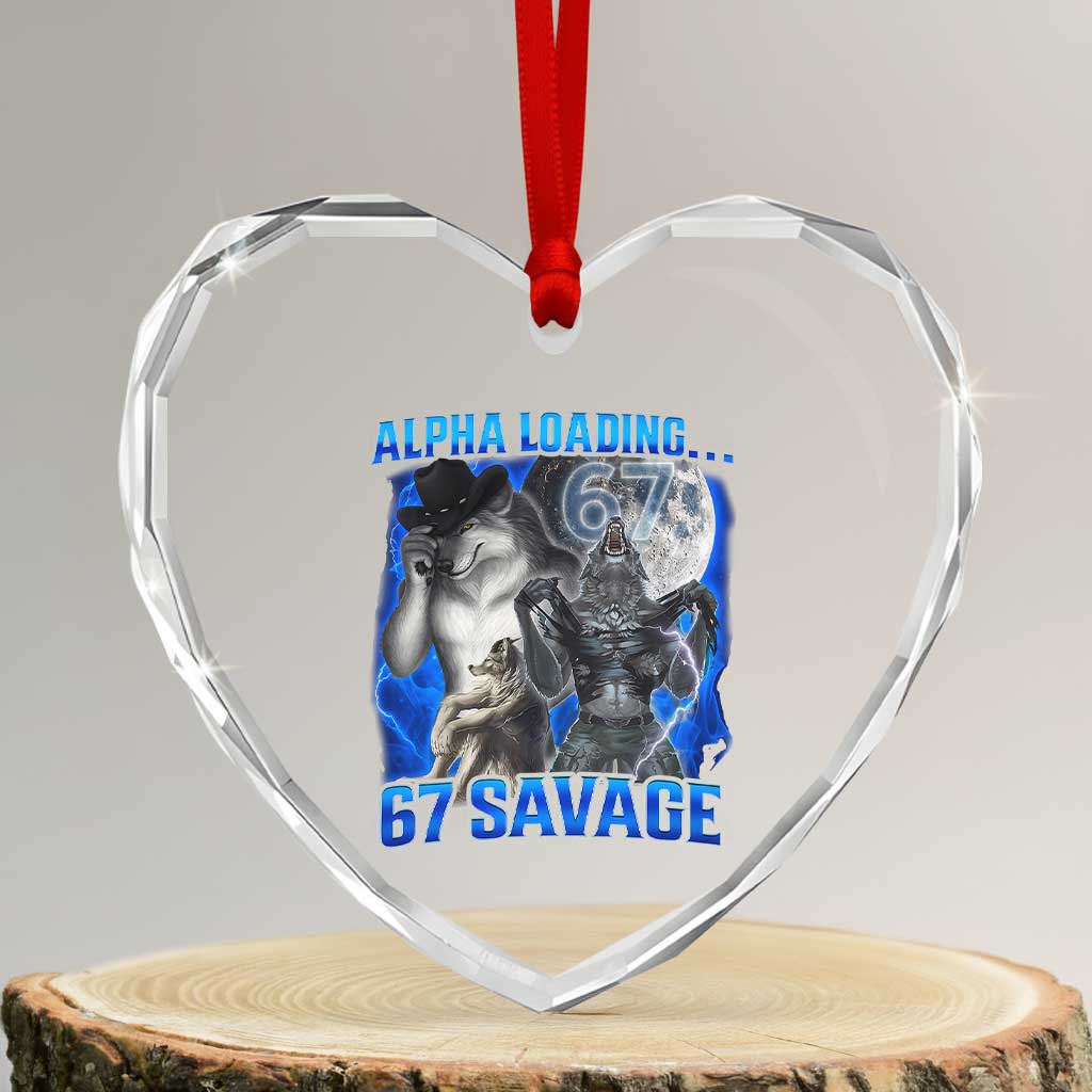 Funny Six Seven Alpha Wolf Heart Crystal Glass Ornament Alpha Loading 67 Savage Wolves Moon Meme