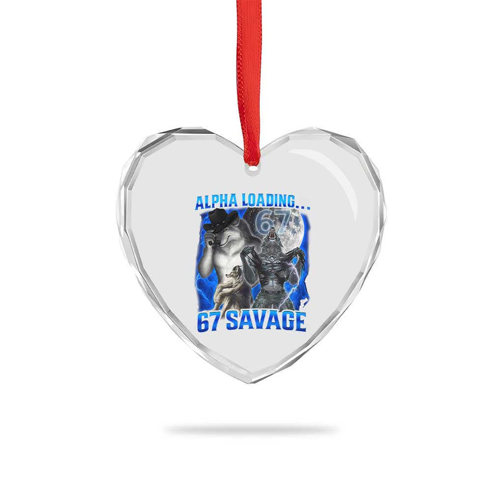 Funny Six Seven Alpha Wolf Heart Crystal Glass Ornament Alpha Loading 67 Savage Wolves Moon Meme