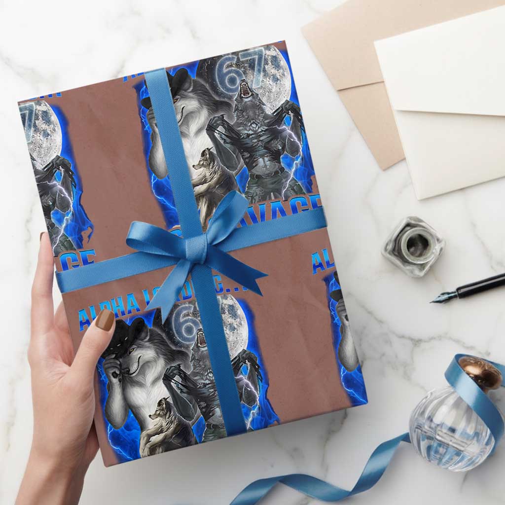 Funny Six Seven Alpha Wolf Wrapping Paper Roll Alpha Loading 67 Savage Wolves Moon Meme