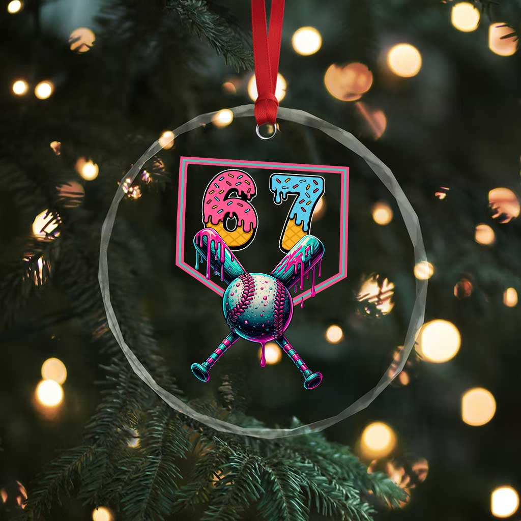 Funny Six Seven Baseball Drip Crystal Glass Ornament Number 67 Meme Drippy Bats - Wonder Print Shop