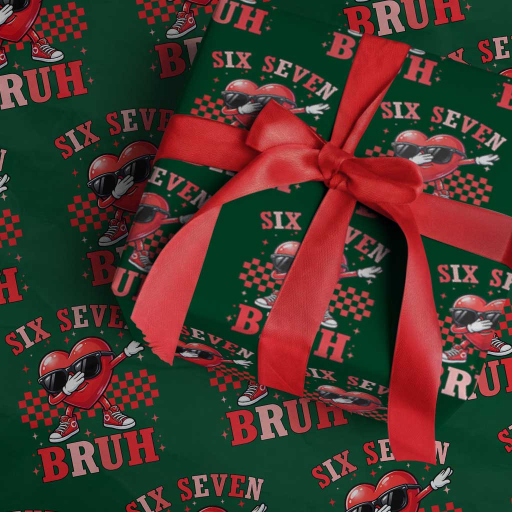Funny Six Seven Bruh Valentines Day Wrapping Paper Roll Six Seven Dabbing Heart