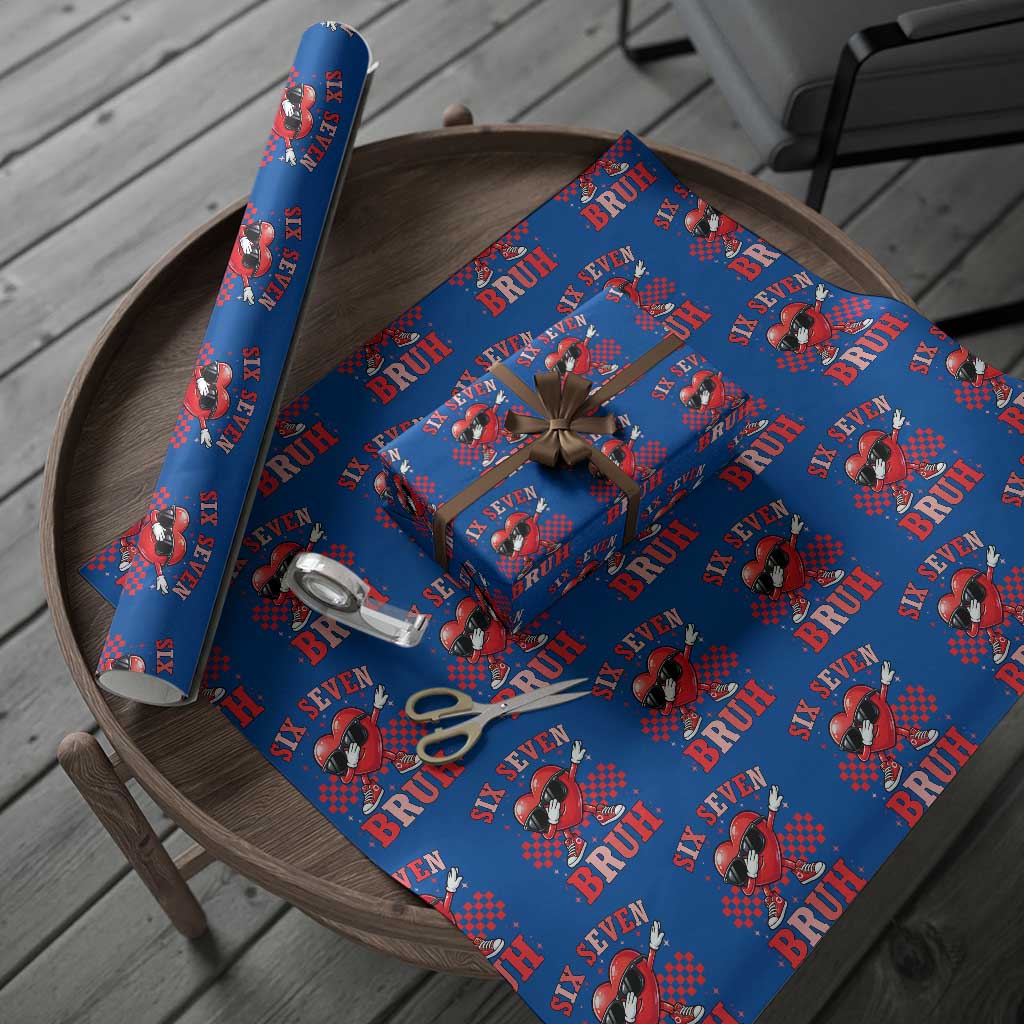 Funny Six Seven Bruh Valentines Day Wrapping Paper Roll Six Seven Dabbing Heart