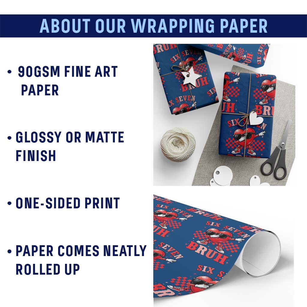 Funny Six Seven Bruh Valentines Day Wrapping Paper Roll Six Seven Dabbing Heart