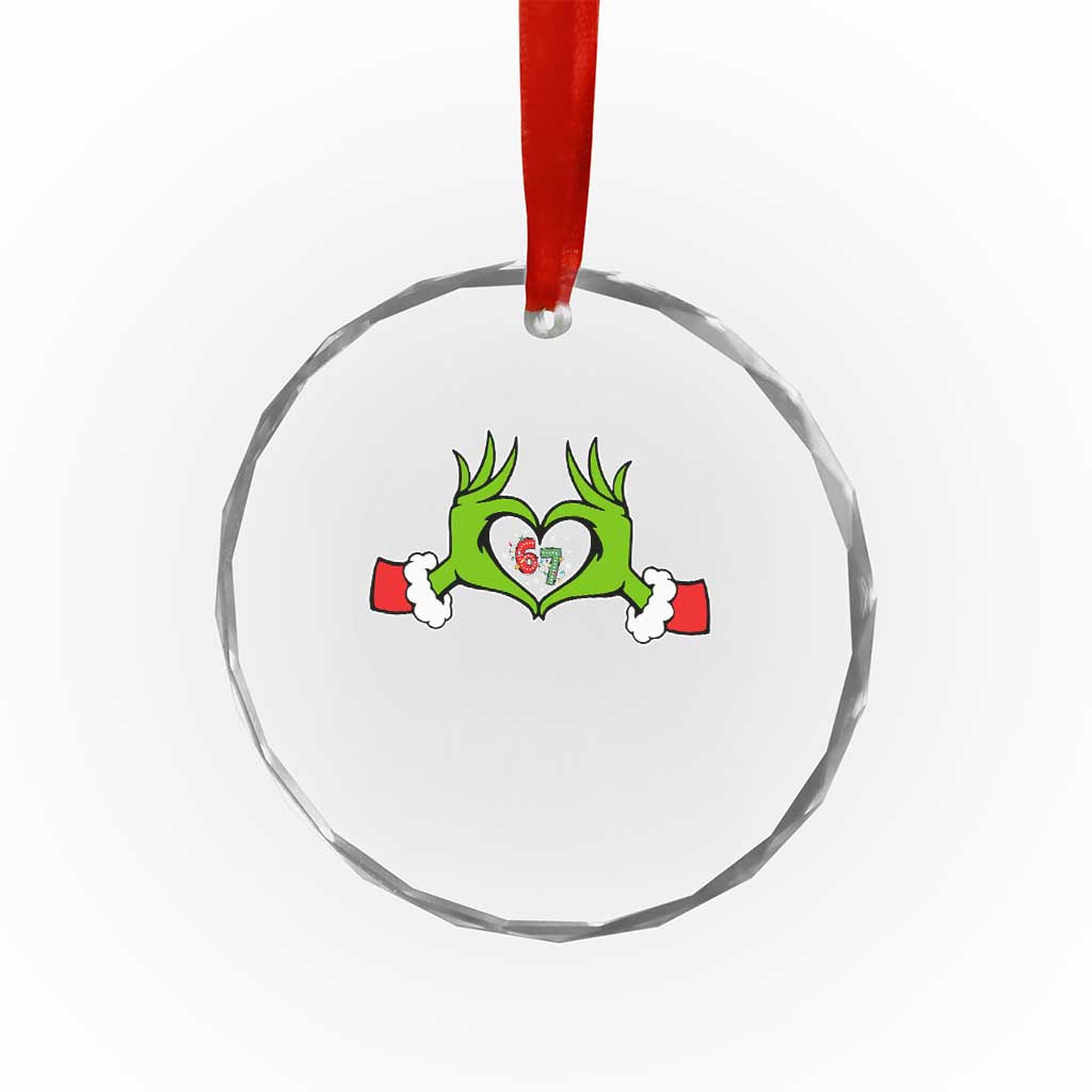 Funny Six Seven Christmas 67 Meme Gen Alpha Elf Heart Hands Crystal Glass Ornament - Wonder Print Shop
