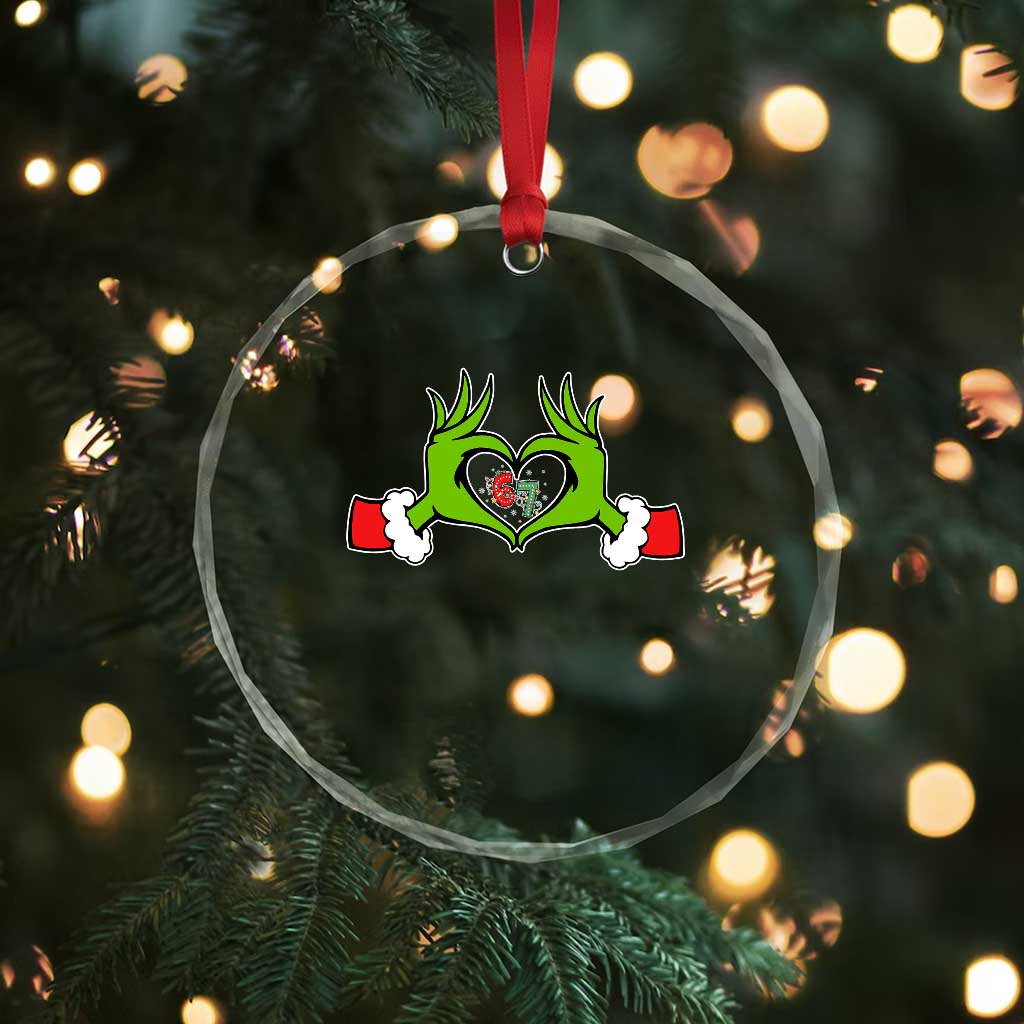 Funny Six Seven Christmas 67 Meme Gen Alpha Elf Heart Hands Crystal Glass Ornament - Wonder Print Shop