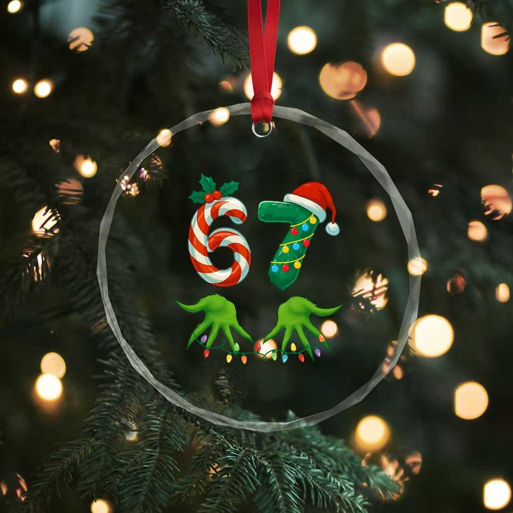 Funny Six Seven Christmas 67 Meme Gen Alpha Slang Elf Hands Crystal Glass Ornament - Wonder Print Shop