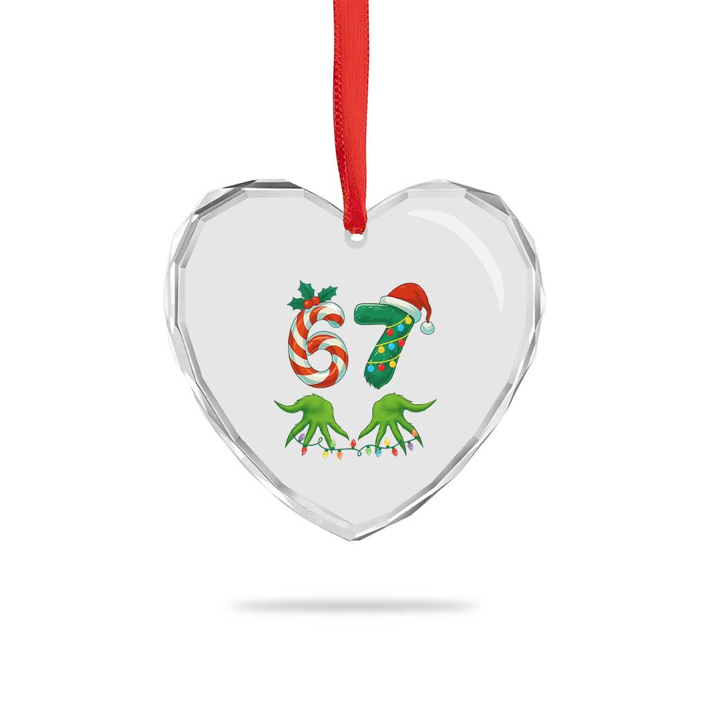 Funny Six Seven Christmas 67 Meme Gen Alpha Slang Elf Hands Heart Crystal Glass Ornament - Wonder Print Shop
