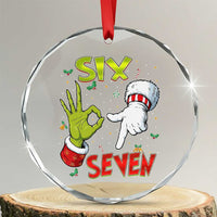Funny Six Seven Christmas Crystal Glass Ornament 67 Meme Xmas Santa Elf Hand Gen Alpha - Wonder Print Shop