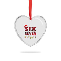 Funny Six Seven Christmas Heart Crystal Glass Ornament 67 Meme Gen Alpha Slang Red Plaid Xmas Pajamas - Wonder Print Shop