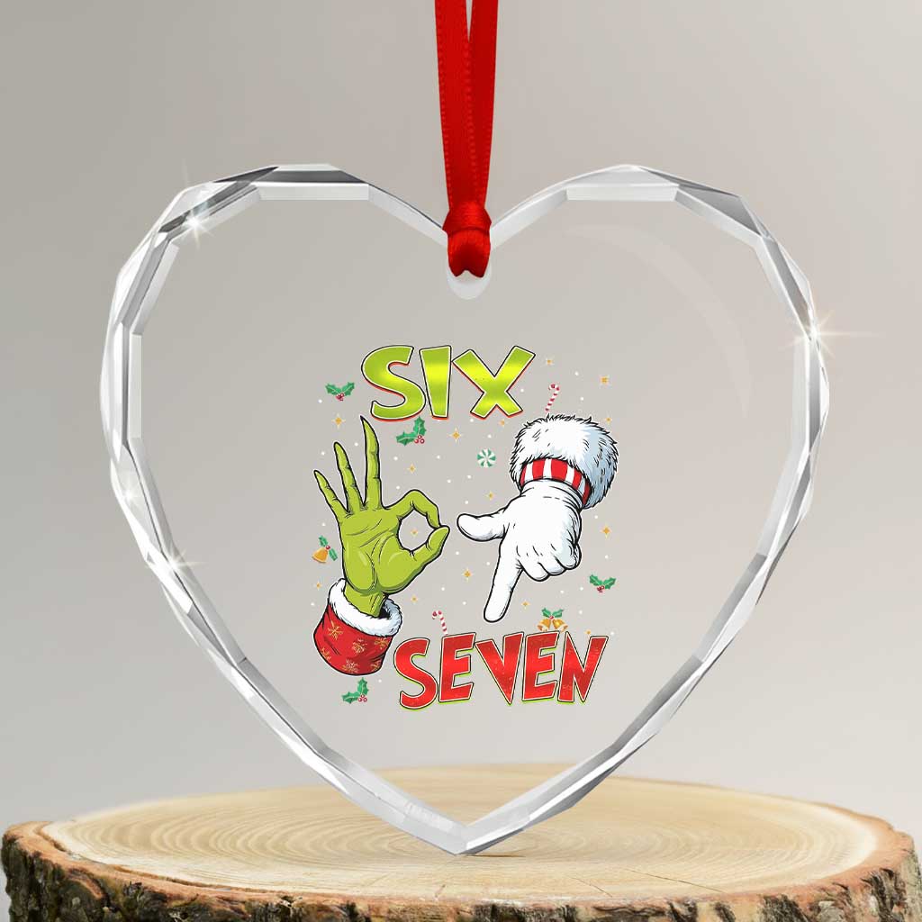 Funny Six Seven Christmas Heart Crystal Glass Ornament 67 Meme Xmas Santa Elf Hand Gen Alpha - Wonder Print Shop